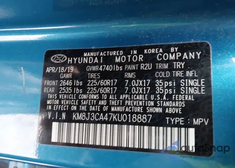 2019 Hyundai Tucson Value из США, поврежденный, VIN KM8J3CA47KU018887